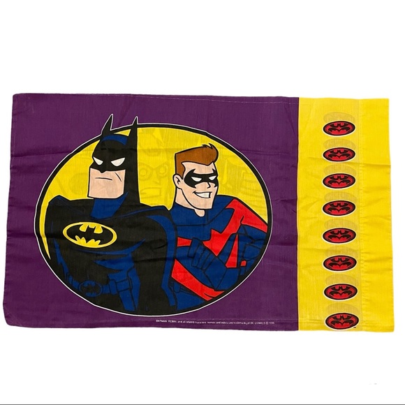 Vintage 1996 Batman And Robin Pillow Case Only DC Comics Colorful - Picture 1 of 6
